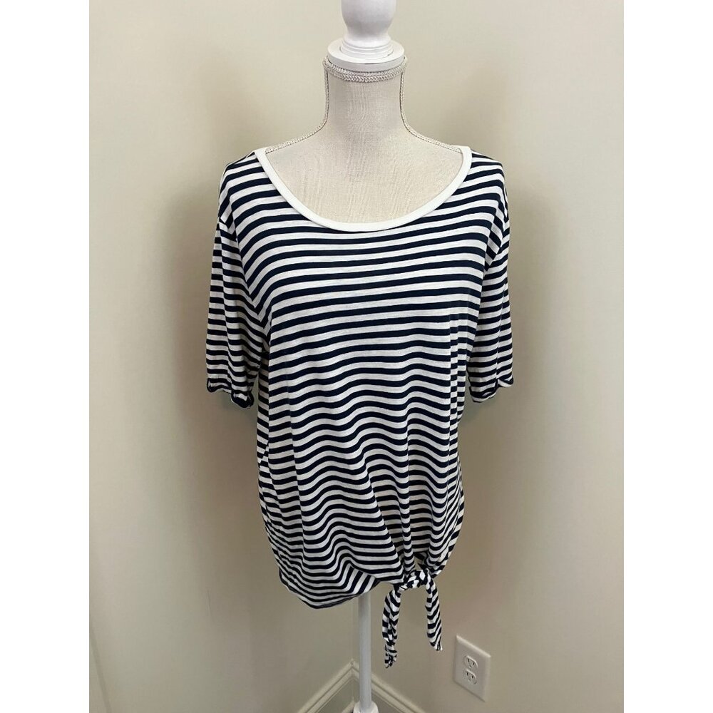 Green Envy Blue White Striped Short Sleeve Top Size XL